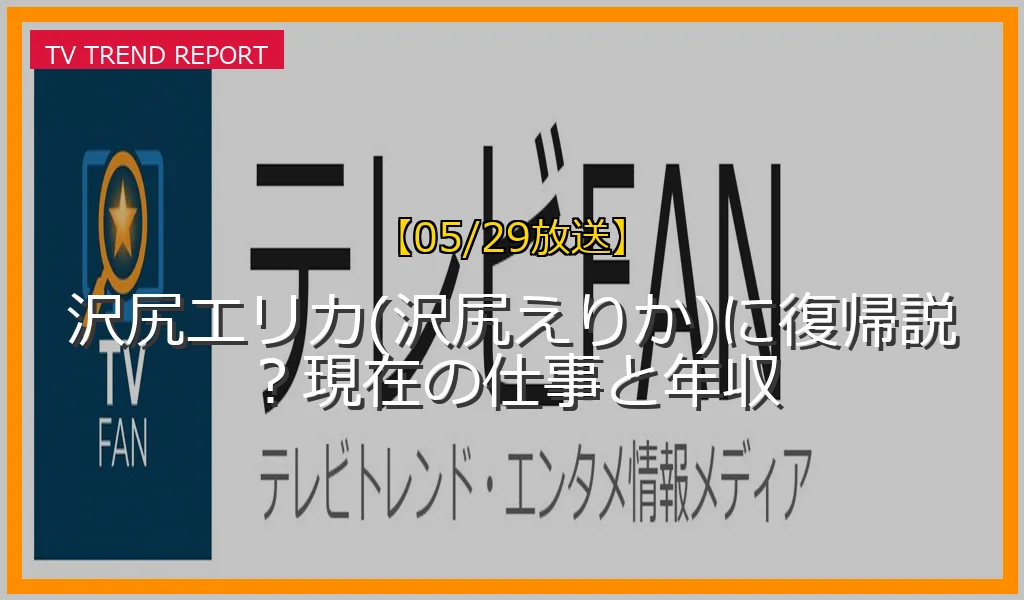 【05/29放送】沢尻エリカ(沢尻えりか)に復帰説？現在の仕事と年収の放送内容と見どころ