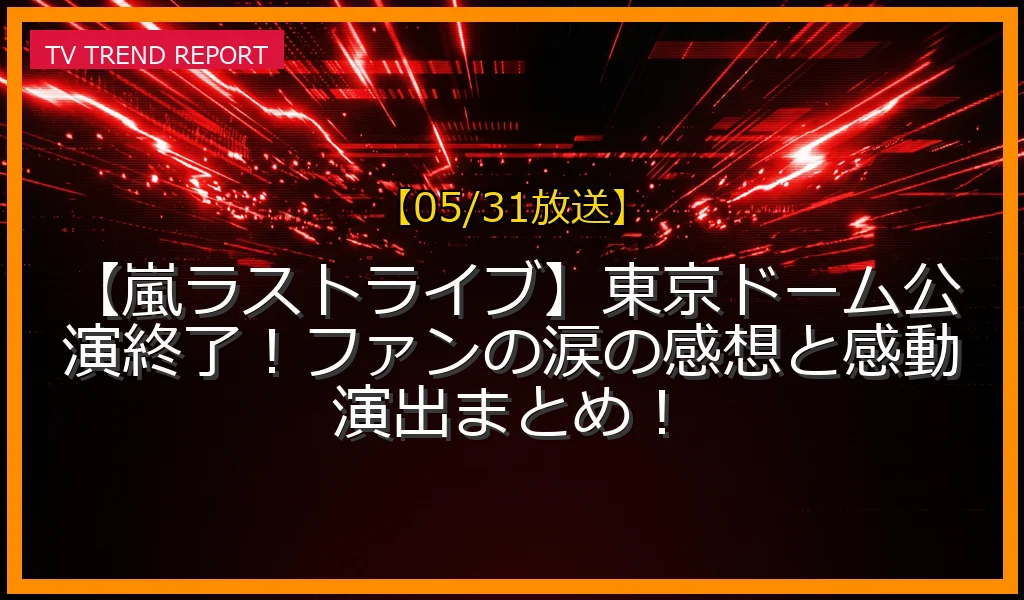 【05/31放送】【嵐ラストライブ】東京ドーム公演終了！ファンの涙の感想と感動演出まとめ！の放送内容と見どころ