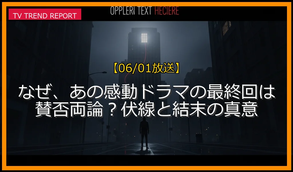 【06/01放送】なぜ、あの感動ドラマの最終回は賛否両論？伏線と結末の真意の放送内容と見どころ