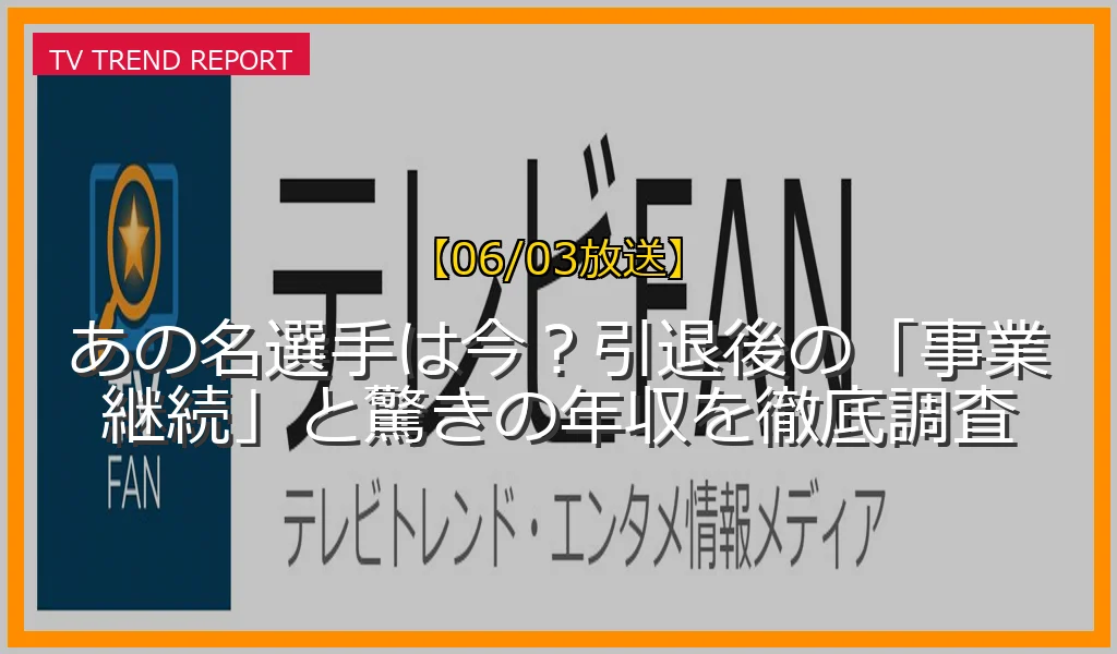 【06/03放送】あの名選手は今？引退後の「事業継続」と驚きの年収を徹底調査の放送内容と見どころ