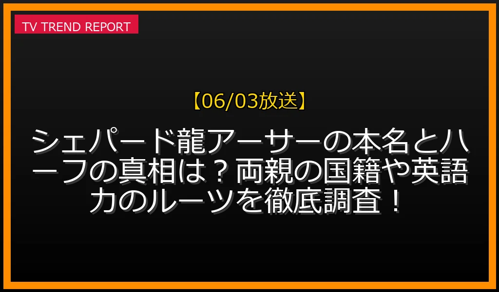 【06/03放送】シェパード龍アーサーの本名とハーフの真相は？両親の国籍や英語力のルーツを徹底調査！の放送内容と見どころ
