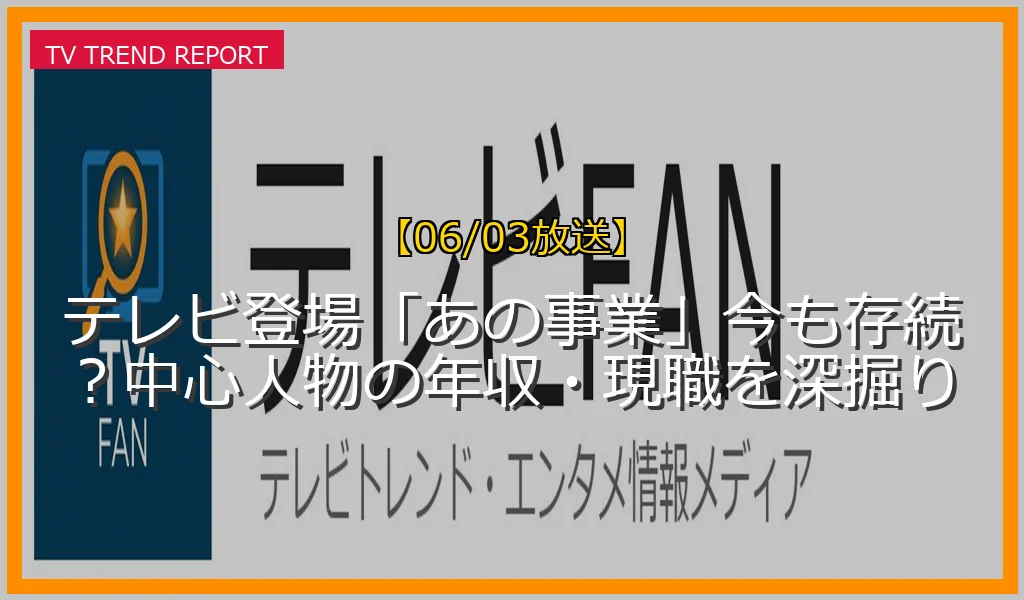 【06/03放送】テレビ登場「あの事業」今も存続？中心人物の年収・現職を深掘りの放送内容と見どころ