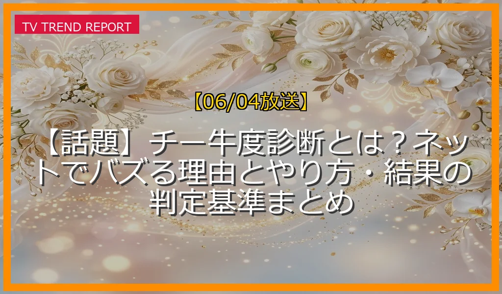【06/04放送】【話題】チー牛度診断とは？ネットでバズる理由とやり方・結果の判定基準まとめの放送内容と見どころ