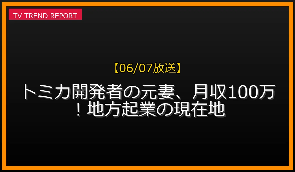 【06/07放送】トミカ開発者の元妻、月収100万！地方起業の現在地の放送内容と見どころ