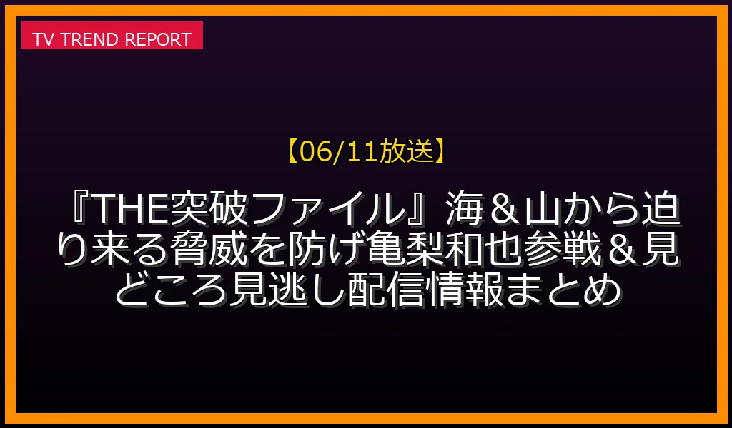 【06/11放送】【06/11放送】『THE突破ファイル』海＆山から迫り来る脅威を防げSP！亀梨和也参戦＆見どころ見逃し配信情報まとめの放送内容と見どころ