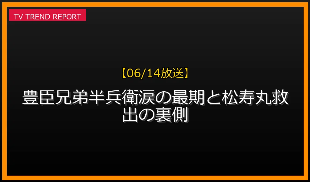 【06/14放送】【06/14放送】豊臣兄弟！半兵衛涙の最期と松寿丸救出の裏側の放送内容と見どころ