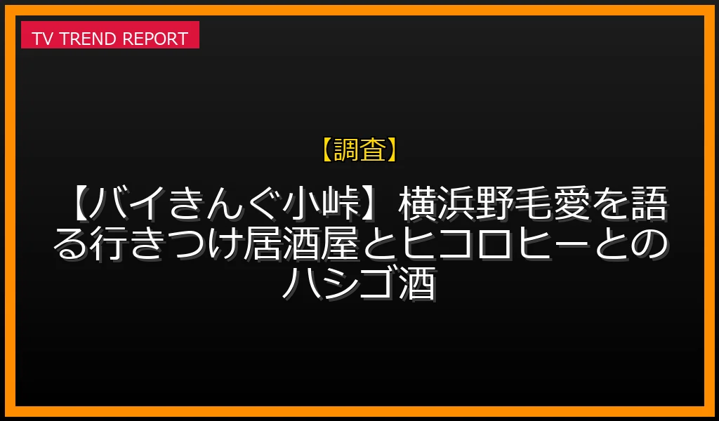 【調査放送】【バイきんぐ小峠】横浜野毛愛を語る！行きつけ居酒屋とヒコロヒーとのハシゴ酒の放送内容と見どころ