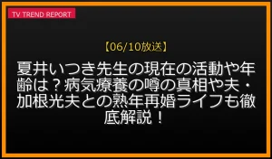 【06/10放送】夏井いつき先生の現在の活動や年齢は？病気療養の噂の真相や夫・加根光夫との熟年再婚ライフも徹底解説！の放送内容と見どころ