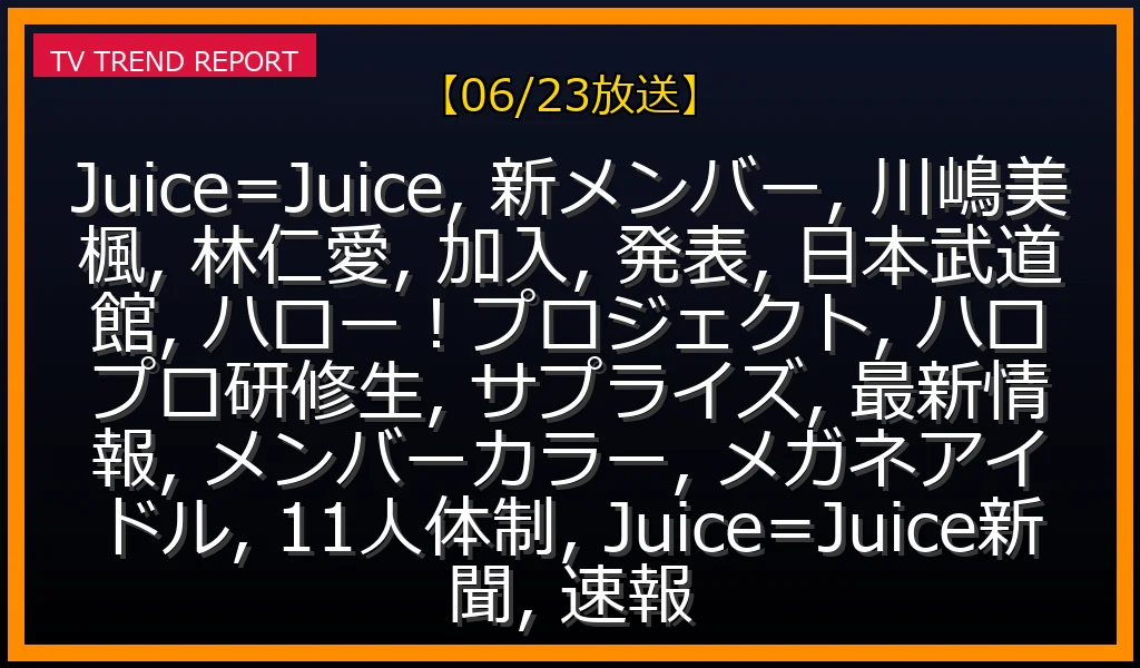 【06/23放送】Juice=Juice新メンバー加入の全貌！「Juice=Juice新聞」が話題の理由と川嶋美楓・林仁愛まで徹底解説の最新情報・見どころ解説