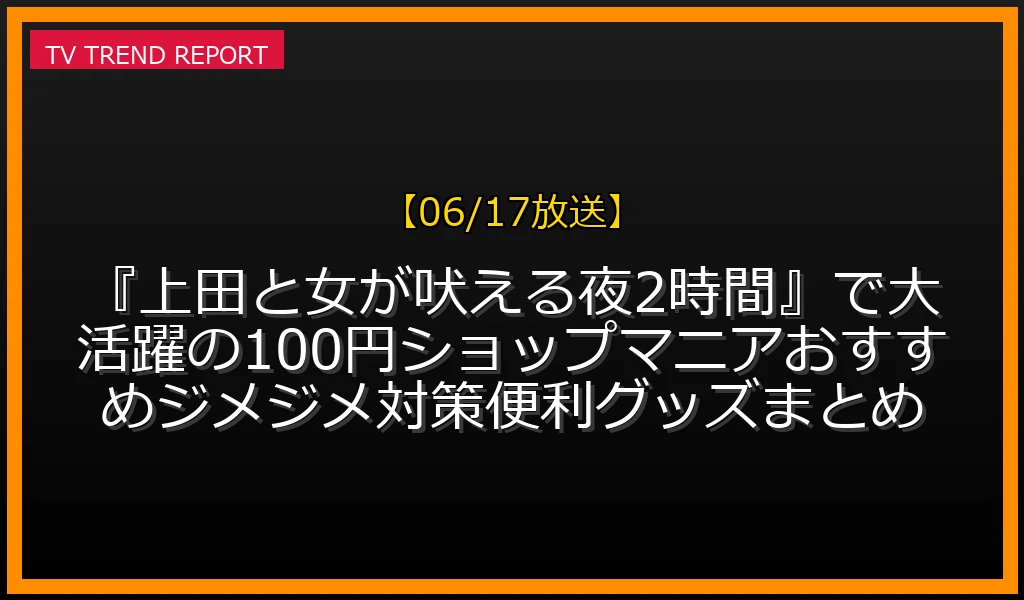 【06/17放送】『上田と女が吠える夜2時間SP』で大活躍の100円ショップマニアおすすめジメジメ対策便利グッズまとめの放送内容と見どころ